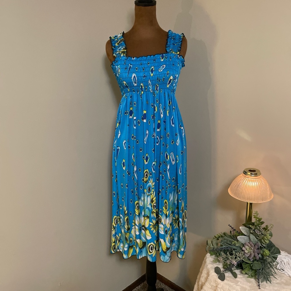 Blue Floral Sleeveless Dress